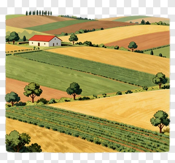 Countryside Landscape With Fields And A House PNG