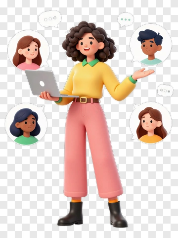 3D Woman Communicating With Team Members PNG