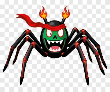Cartoon Spider With Flames And Bandana PNG