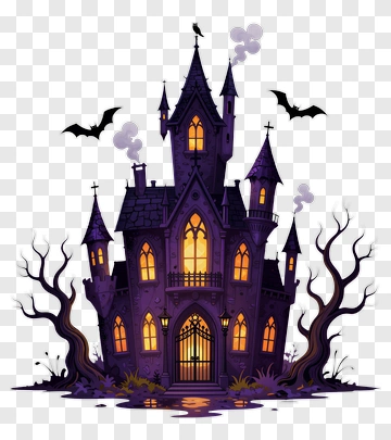 Haunted Castle With Bats And Creepy Trees PNG