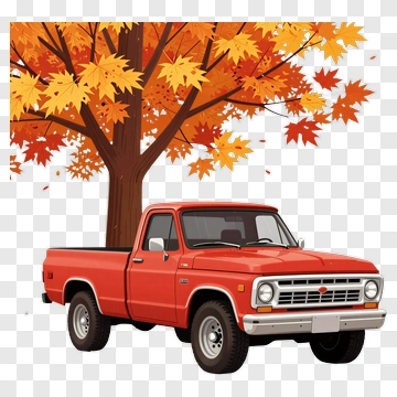 Truck With An Autumn Tree PNG