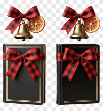 Decorative Gift Box With Red Bow And Bell PNG