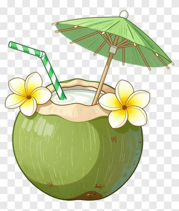 Coconut Drink With Straw And Umbrella PNG