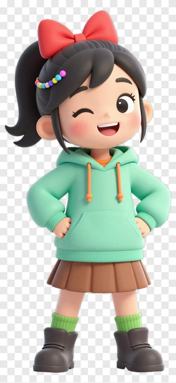 Cartoon Girl Winking In A Hoodie And Skirt PNG