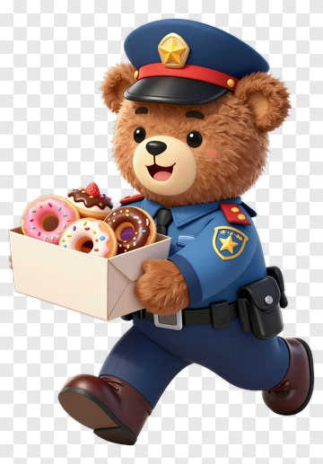 Police Bear Carrying A Box Of Donuts PNG