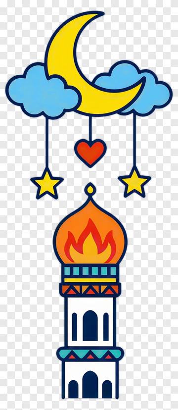 Colorful Mosque With Moon And Stars PNG