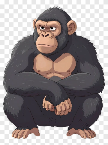 Cartoon Gorilla Sitting With Arms Crossed PNG