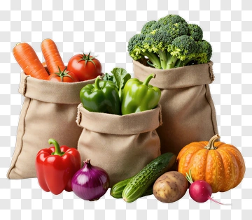 Vegetable Bags With Broccoli, Carrots, And Peppers PNG