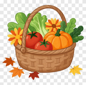 Basket Filled With Vegetables And Flowers PNG