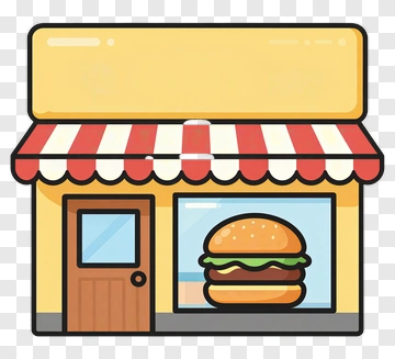 Burger Shop With A Hamburger Display PNG
