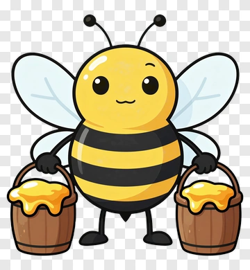 Cartoon Bee Holding Honey Buckets PNG