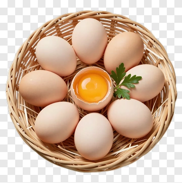 Eggs In A Basket With A Single Egg Yolk PNG