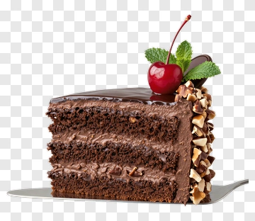 Chocolate Cake Slice With Cherry And Mint PNG