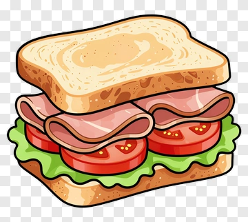 Cartoon Sandwich With Ham And Vegetables PNG
