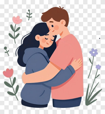 Happy Couple Embracing In A Floral Setting PNG