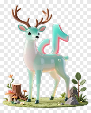 3D Cartoon Deer With Tiktok Logo PNG