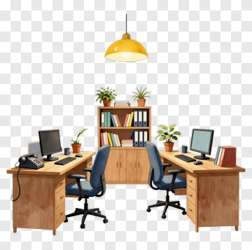 Office Workspace With Desks And Plants PNG