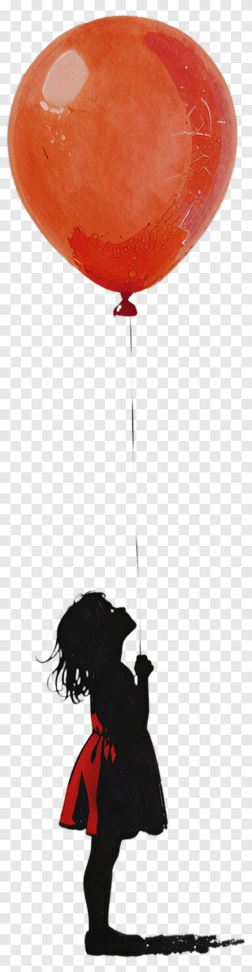 Silhouette Girl Holding A Red Balloon PNG