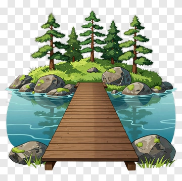 Wooden Dock Surrounded By Trees And Rocks PNG