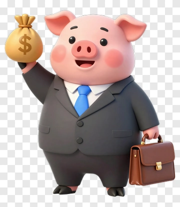 Cartoon Pig Businessman Holding Money Bag PNG