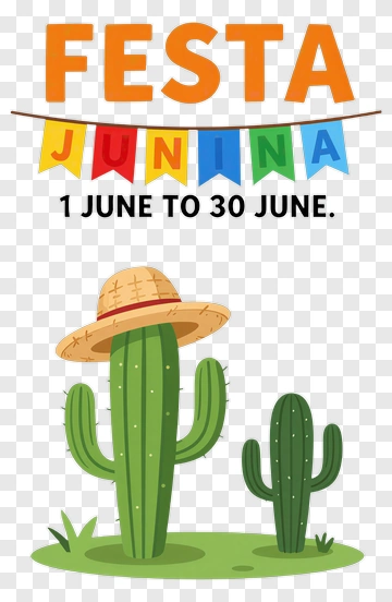 Festa Junina Celebration With Cacti And Straw Hat PNG