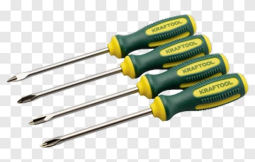 Screwdriver Set With Green And Yellow Handles PNG