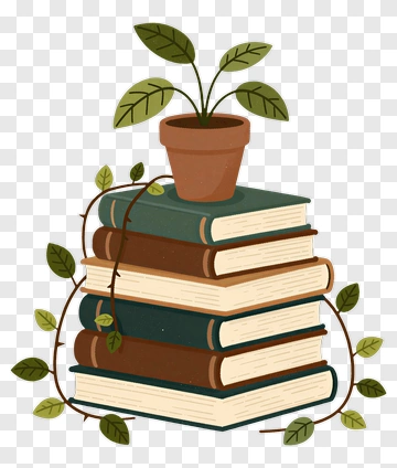 Books Stack With Potted Plant PNG