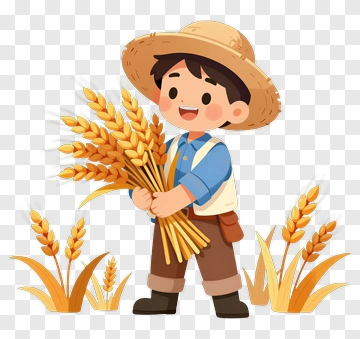 Cartoon Farmer Holding Wheat PNG