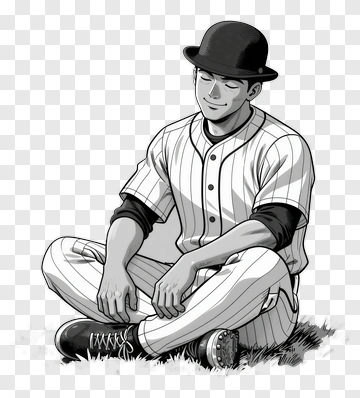 Cartoon Baseball Player Sitting On Grass PNG