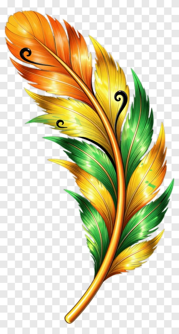 Colorful Feather With Orange, Yellow, And Green Details PNG