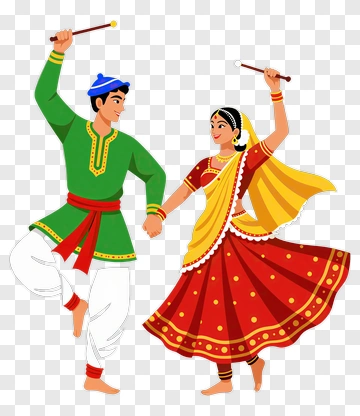 Couple Dancing With Traditional Sticks PNG