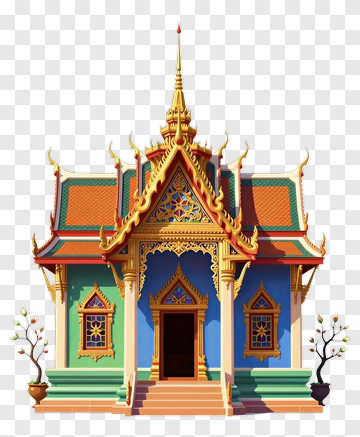 Colorful Thai Temple With Ornate Architecture PNG