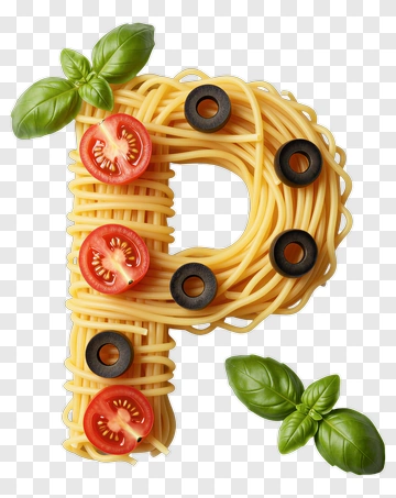 Pasta Letter P With Tomatoes And Basil PNG