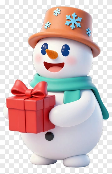 Cartoon Snowman Holding A Gift Box PNG