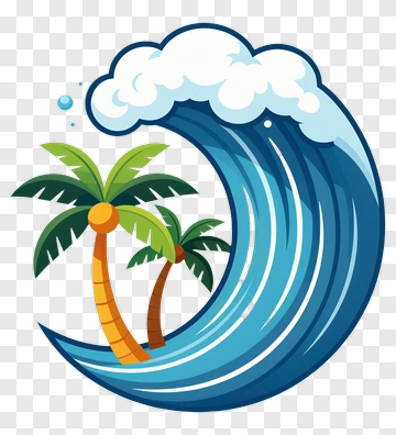 Cartoon Wave With Palm Trees PNG