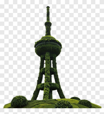 Mossy Tower Structure In A Garden PNG