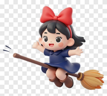 Cartoon Girl Flying On A Broomstick PNG