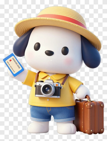 3D Dog Holding A Camera And Travel Ticket PNG