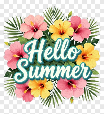 Hello Summer Floral Design PNG