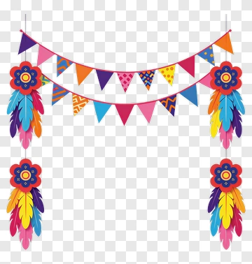 Colorful Decorative Banner With Flowers And Feathers PNG