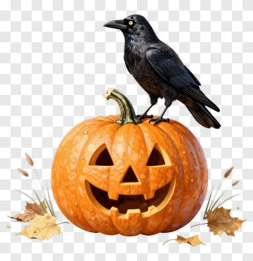 Halloween Pumpkin With A Raven PNG