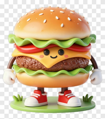 Cartoon Hamburger Character With Smiling Face PNG