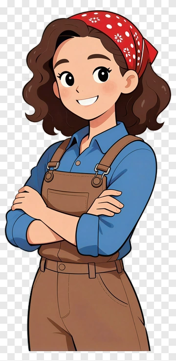 Cartoon Woman In Overalls With A Red Bandana PNG