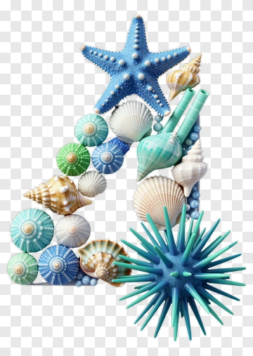 Colorful Number One Made Of Sea Shells And Starfish PNG