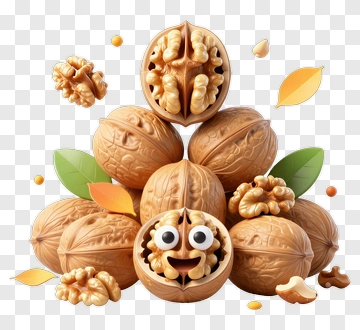 Cartoon Walnuts With Smile And Leaves PNG
