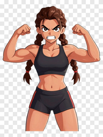 Cartoon Strong Woman Flexing Muscles PNG