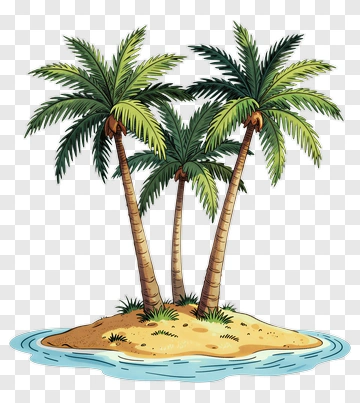 Tropical Island With Palm Trees PNG