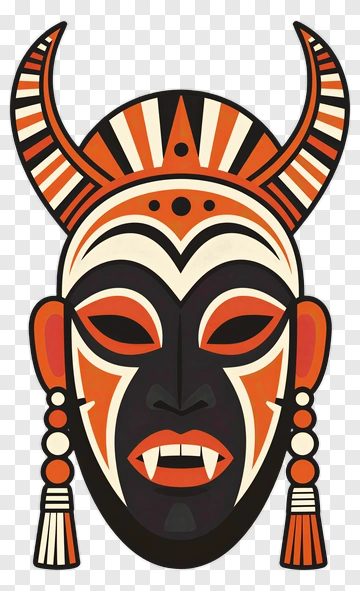 African Tribal Mask With Horns And Beaded Details PNG