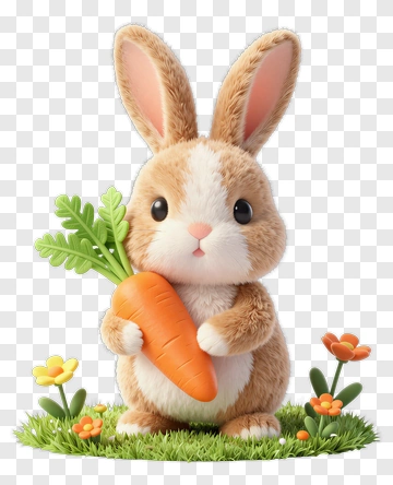 3D Bunny Holding A Carrot PNG