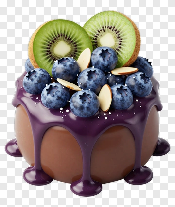 Chocolate Cake Topped With Blueberries And Kiwi PNG